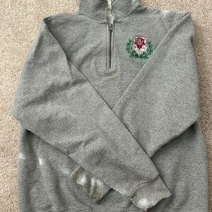Jerzees Gray Zip-Up Sweater with chi omega Crest